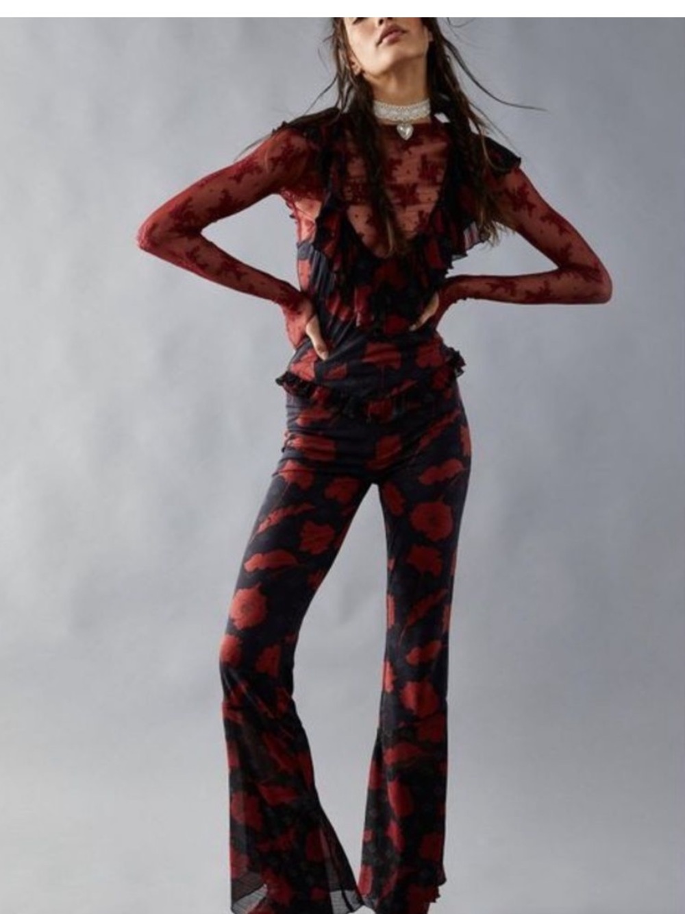 Free People Austyn Femme Floral Ruffle Jumpsuit
